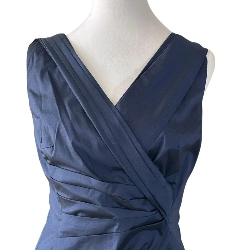 TALBOT RUNHOF Deep Blue Midi Sheath Dress with V-neck Sleeveless MSRP 1,295.00 - Picture 4 of 9
